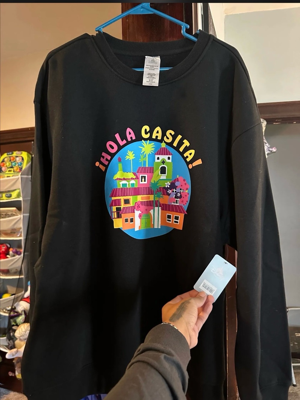 Disney Kids Black Sweatshirt with Colorful Hola Casita Graphic
